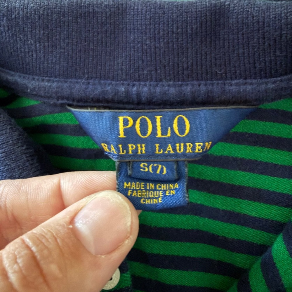Polo Ralph Lauren Girls Striped Pleated Dress Size S (7) Green Collared Preppy - Picture 3 of 6